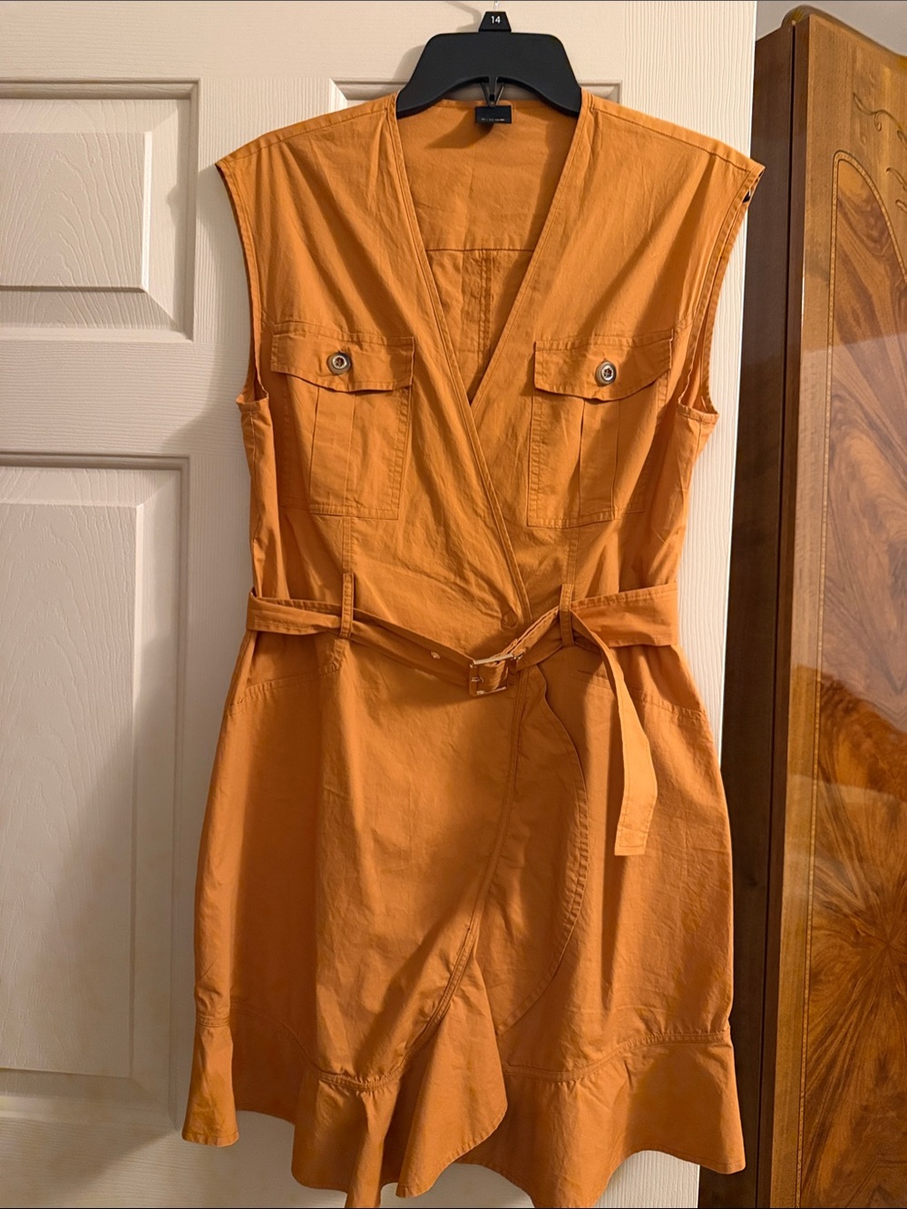 Pinko Orange Sleeveless Belted Wrap Mini Dress